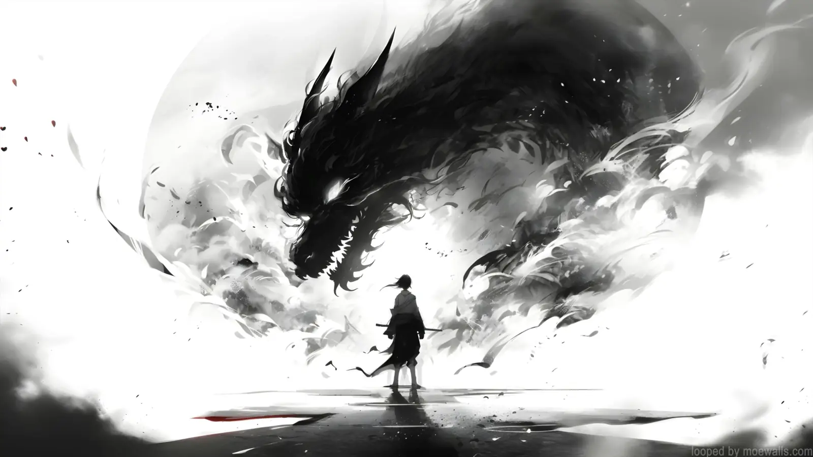 Black Samurai & Dragon — 3840 × 2160